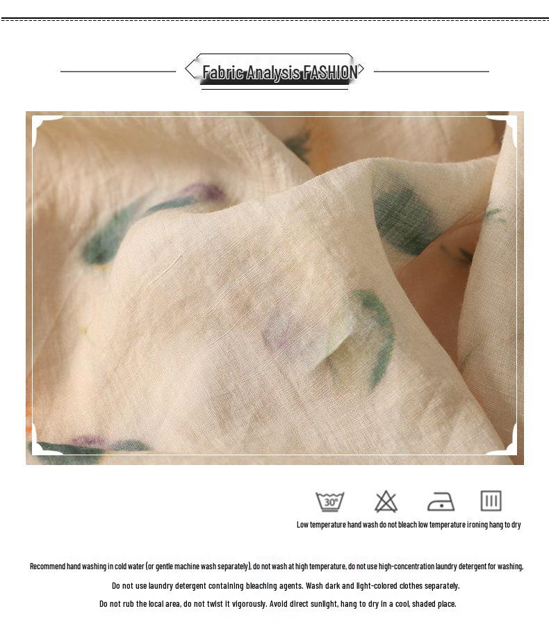 Rochie Midi Imprimată cu Decolteu în V din Bumbac și In - Stil Casual, Larg și Subțietor, Colecția Primăvară/Vară 2025