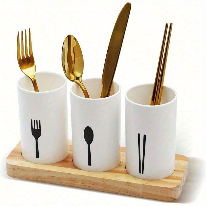 4 Pieces Practical Wood Base Chopsticks Storage Rack High-grade White Spoon Fork Drain Box Drying Flatware Organizer for Kitchen чёрный 990₽