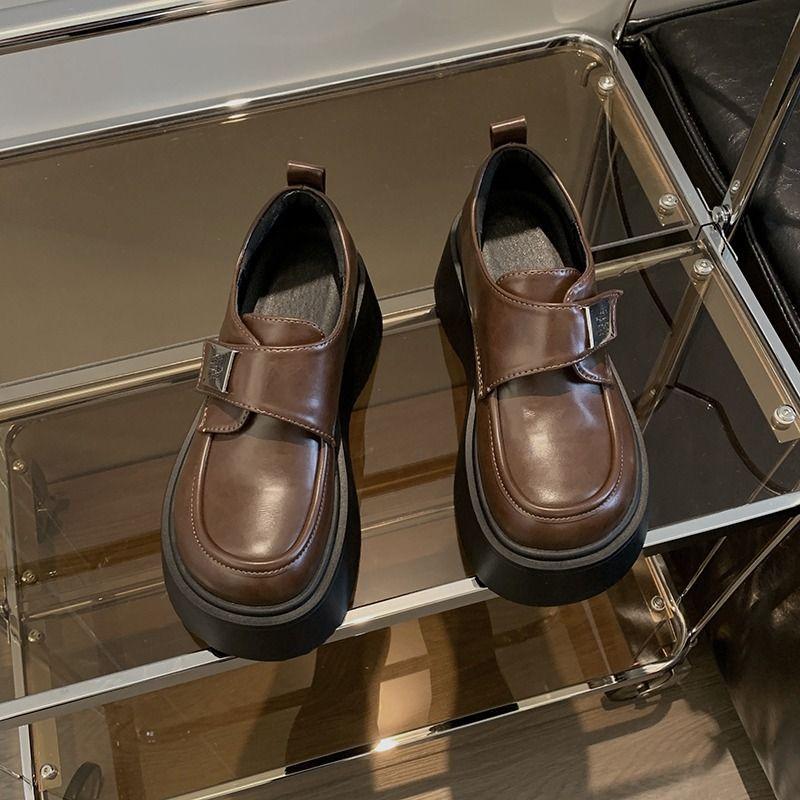 

Туфли Мэри Джейн на платформе-маффин, женские, весна-осень, новый стиль, универсальные, на липучке 40 коричневый