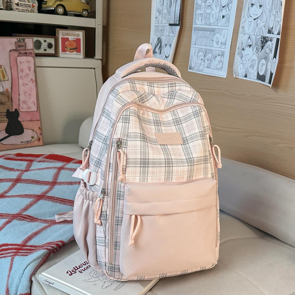Schoolbag New High-value Schoolbag Ins Style Korean Women's Niche Sweet Plaid Backpack Junior High School Students Lightweight Backpack