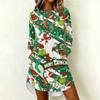 Robe Longue à Manches Longues et Col pour Femme avec Imprimé de Noël pour Fête de Fête