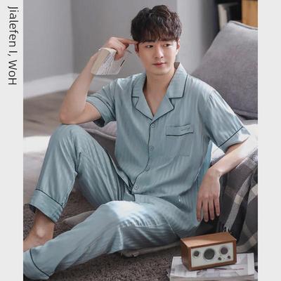 Men's 100% Cotton Short-Sleeved Pajama Set - Lightweight Summer Trousers