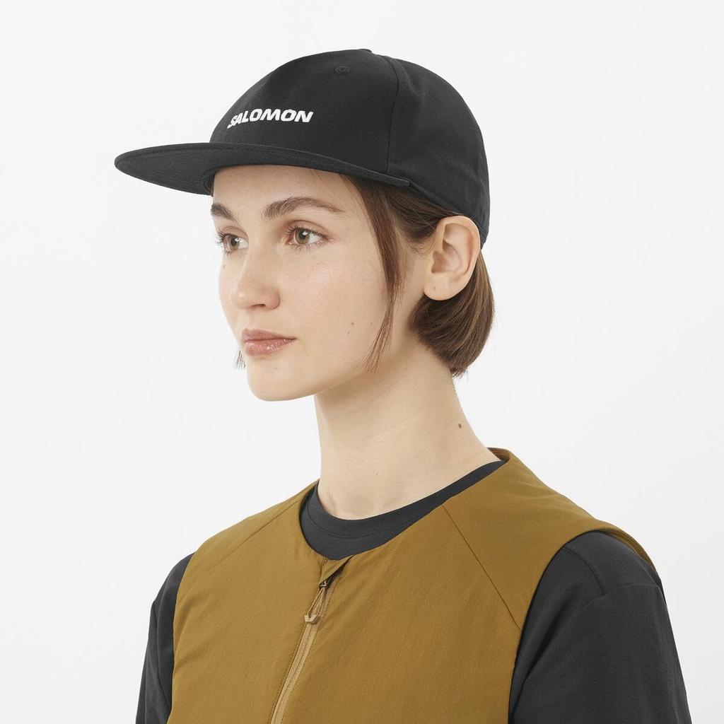 Salomon LOGO FLAT CAP (Logo Flat Cap) Unisex Outdoor Cap LC2682900 S/M Size Deep Black