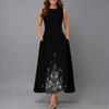 Plus Size Women Sleeveless Crew Neck Dress Romantic Bouquet Floral Flowy Calf Length Dress