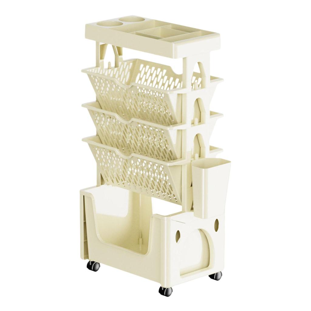Mobile Bookshelf Cart Storage Trolley on Wheel Multipurpose Rolling Bookcase