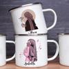 Gepersonaliseerde Hijabi Meisje Bedrukte Mok Koffiekopjes Dranken Waterbeker Moslim Meisjes Aangepaste Naam Emaille Handvat Mokken Handvat Eid Cadeaus