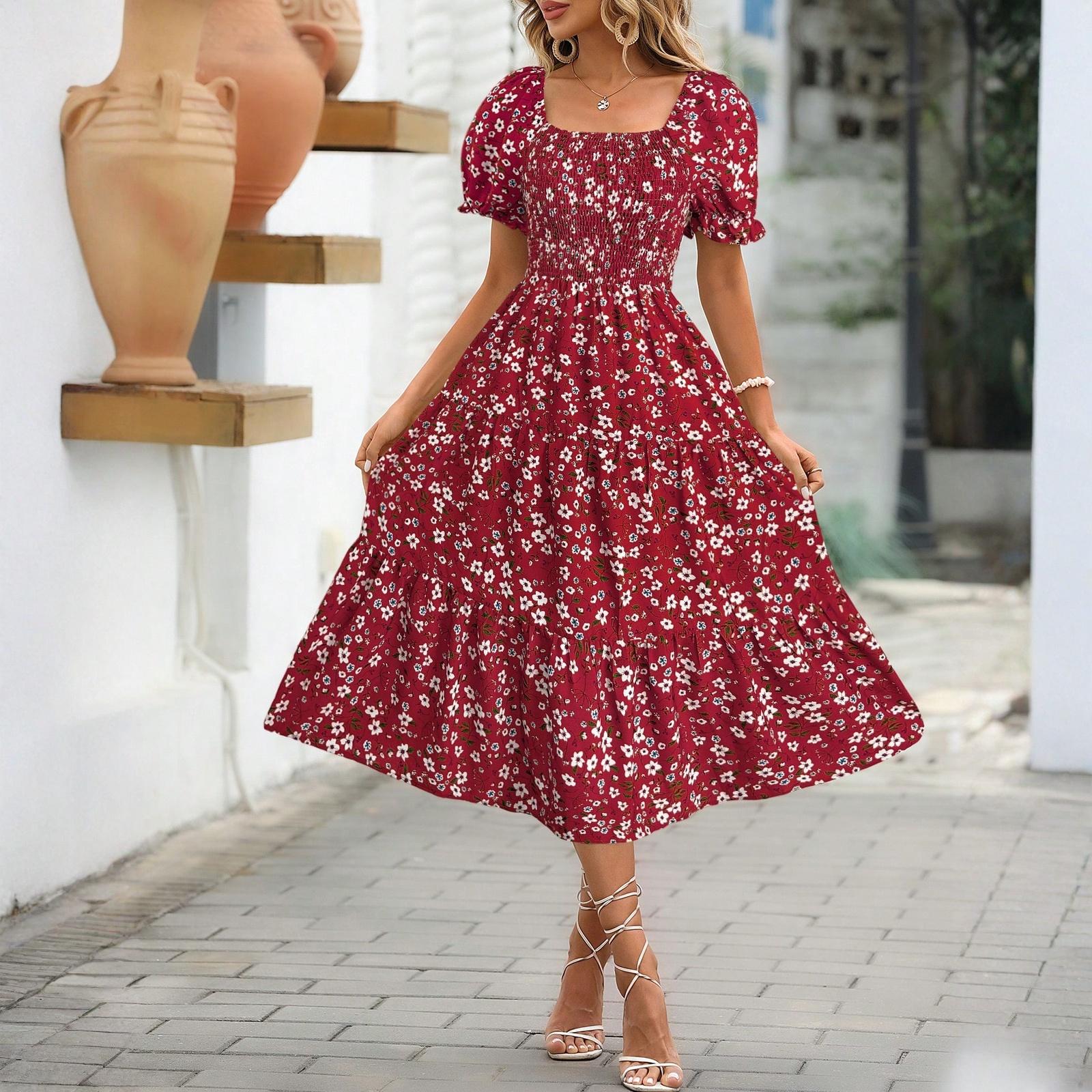 Women s Fashion Color Short Sleeve Dress L