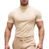 Summer New Men's Casual Semi-High Neck Slim Solid Color T-shirt - European & American Fashion.
