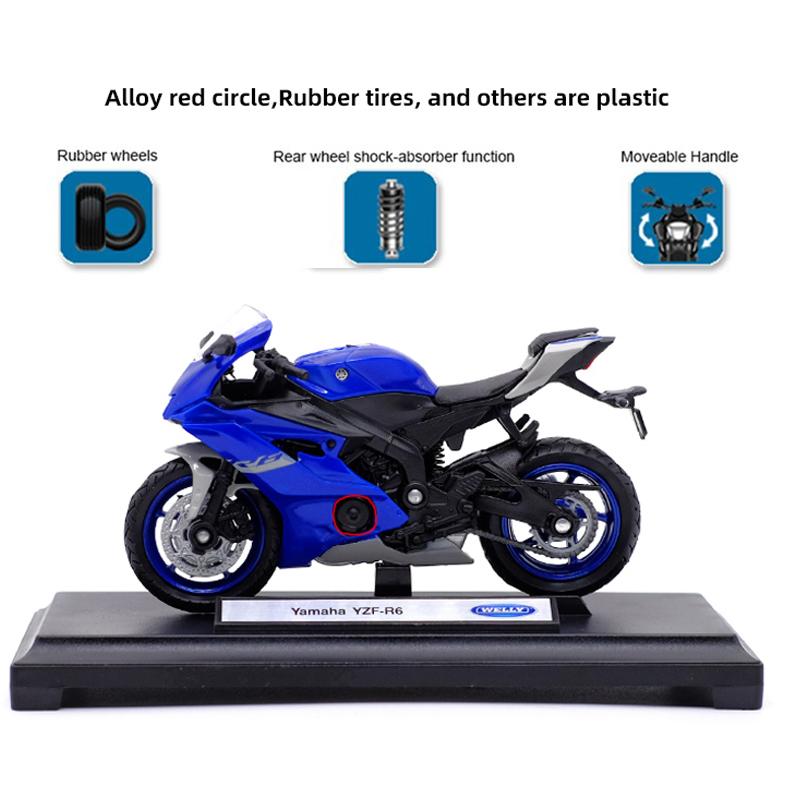 Welly 1/18 Scale Yamaha 2020 YZF-R6 Diecast Motorcycle Model Workable Shork-Absorber Toy For Children Gifts Toy Collection