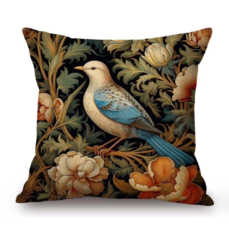 William Morris Flower Pattern Fox Rabbit Bird Deer Animal Home Decoration Art Cotton Linen Sofa Pillow Case Floral Cushion Cover