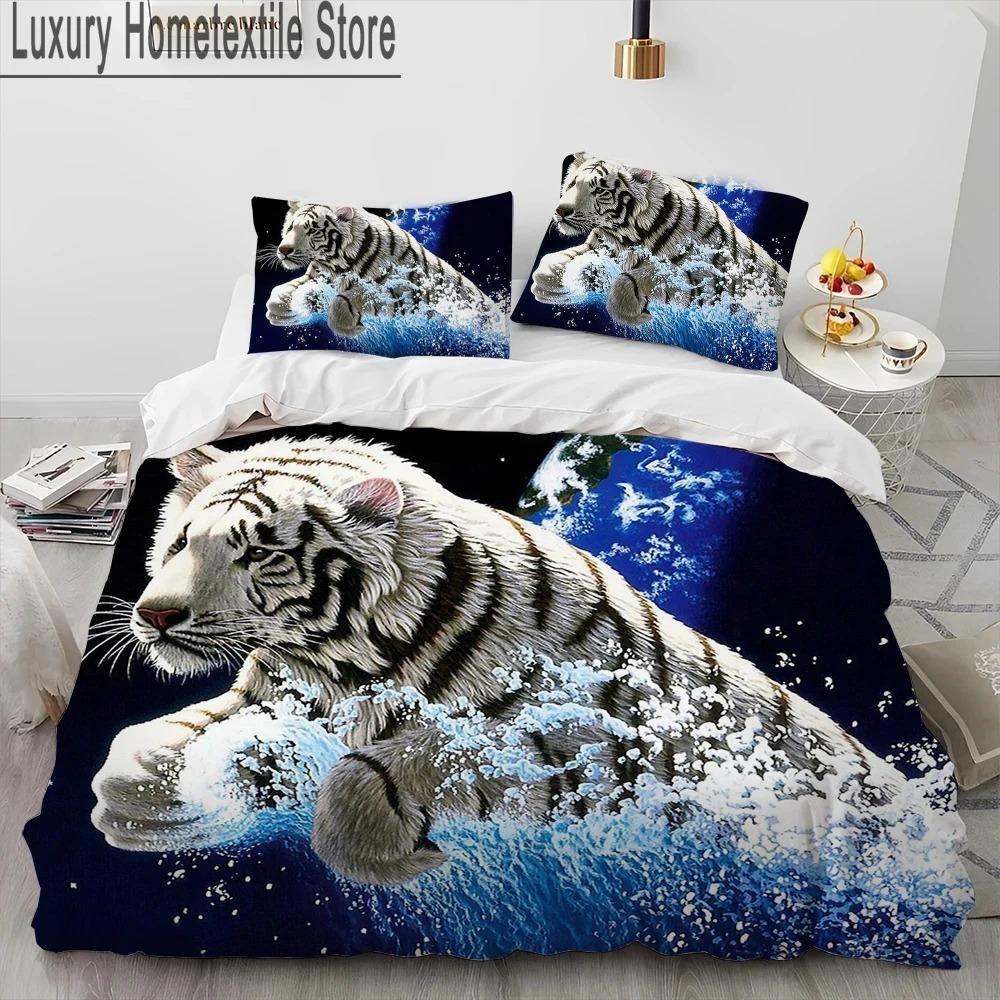 3D Tiger Leopard Wolf Animal Luxury Comforter Bedding Set,Duvet Cover Bed Set Quilt Cover Pillowcase,King Queen Size Bedding Set