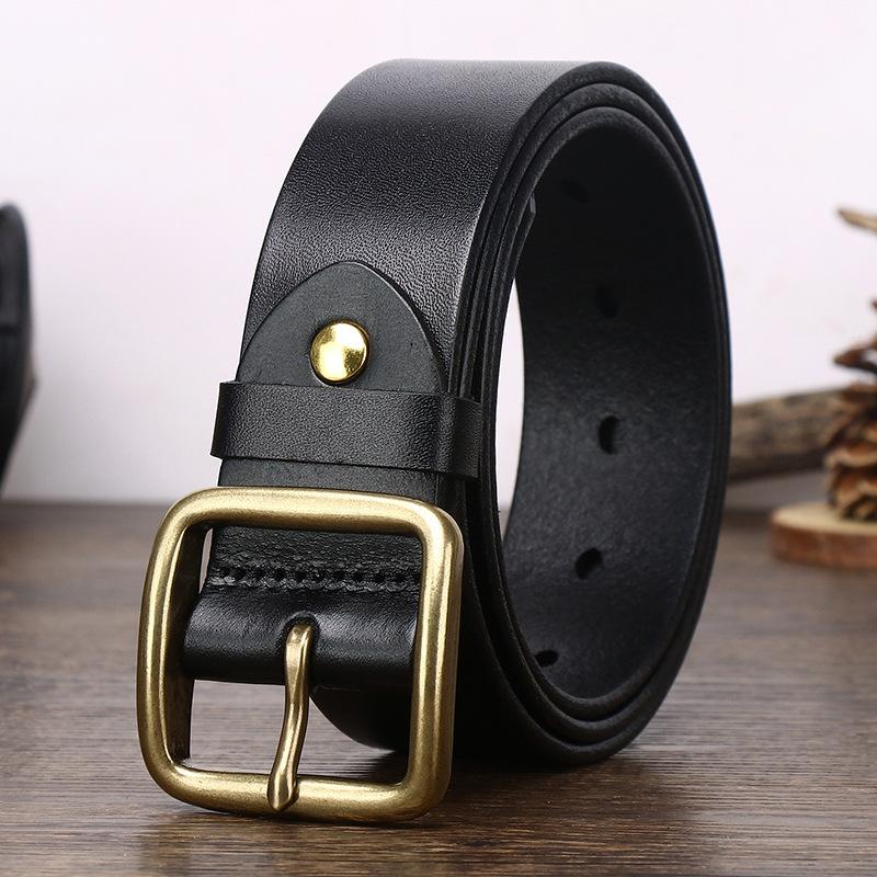 Belt Medium Business First Layer Cowhide Cowhide Copper Buckle Red Belt Genuine Leather Retro Buckle Fashion Universal Pin Buckle