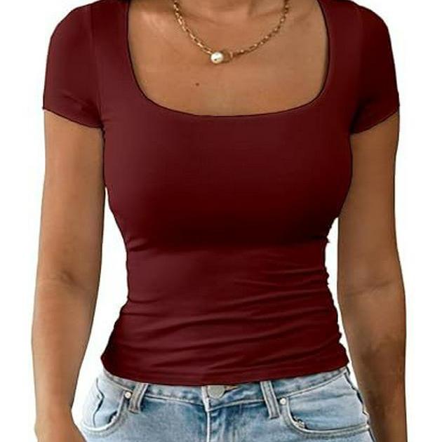 Dames 2025 Sommer U-hals Slim Casual T-skjorte - Kort Ermet Mote Pullover