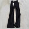 Women's Black High Waist Micro Flare Velvet Jeans - Autumn/Winter 2025, Slimming Elastic Wide Leg Pants.