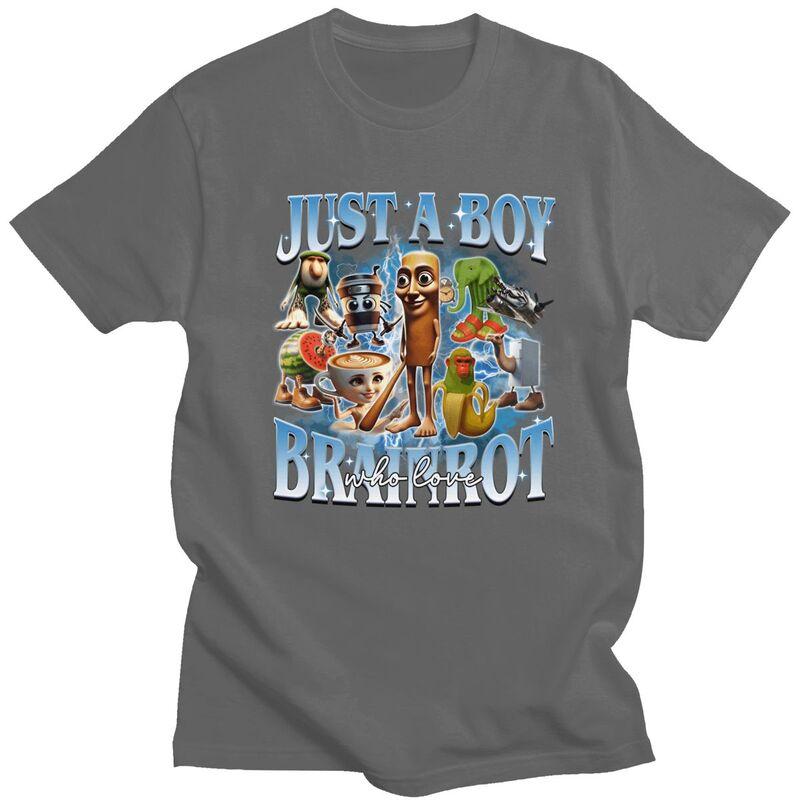 Just A Boy Brainrot Who Love Meme T Shirt for Men 100 Cotton Tshirt Casual Streetwaer Short Sleeve Tee Shirt Clothing Gift