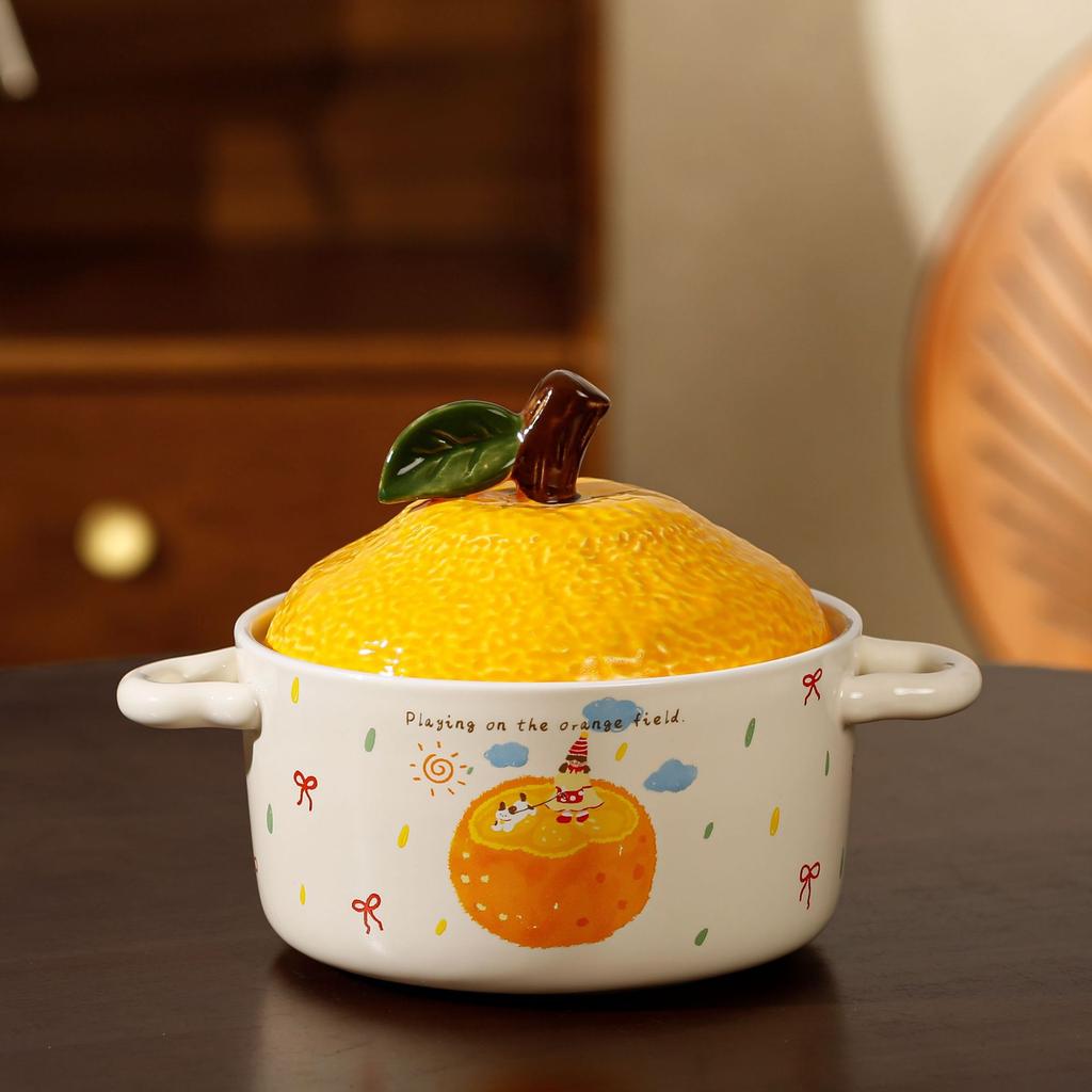 Creative Souvenir Orange Instant Noodle Bowl Household Personal High Value Dormitory Student Ceramic Bowl Salad Bowl Gift Box