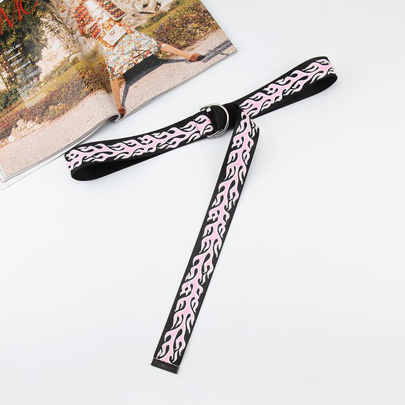 

Ремень из нейлонового холста с двойной вышивкой «Пламя дракона» с двойным кольцом-застежкой Pink Flame