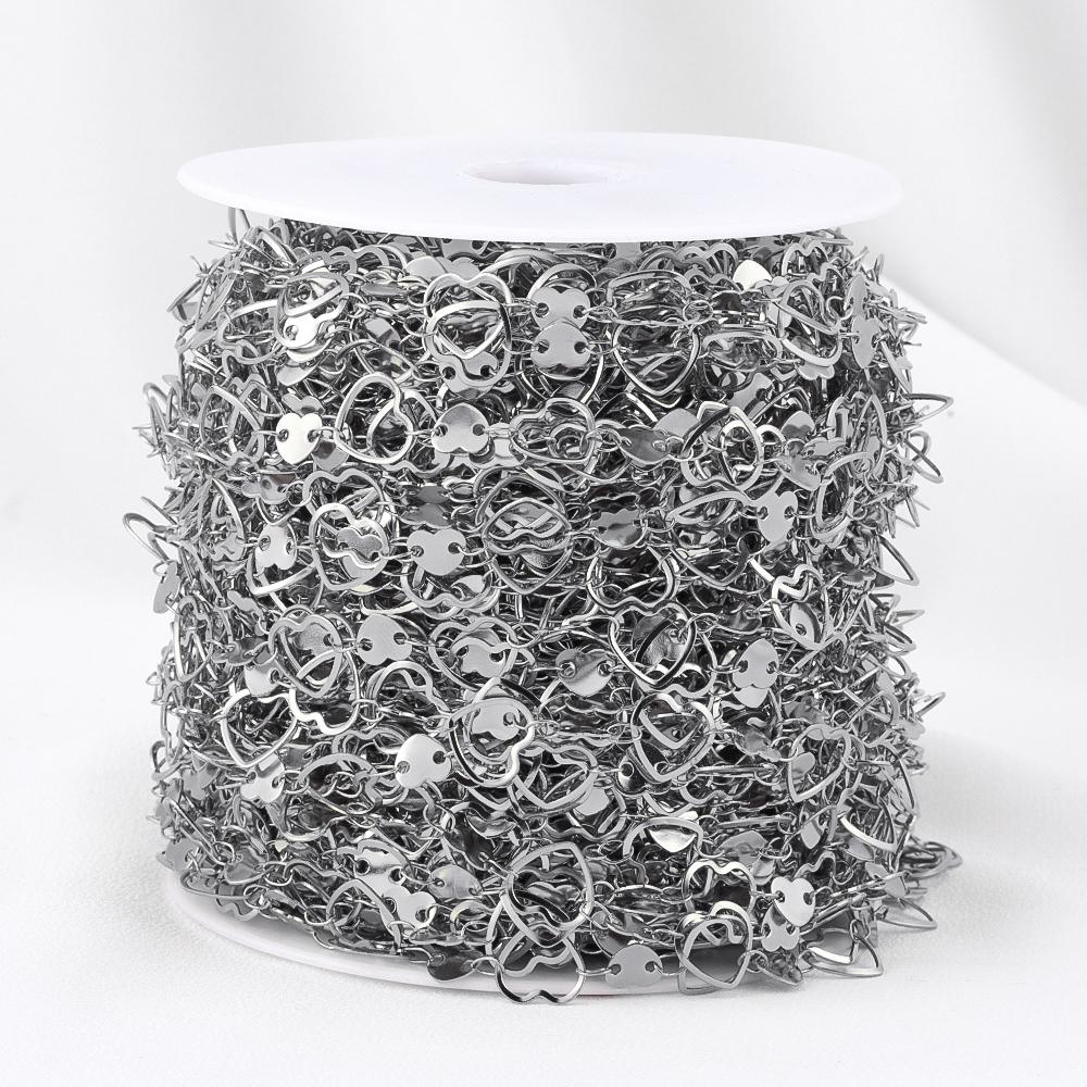 1Meter Stainless Steel Fashion Flat Love Heart Double Hearts Link Chains Necklaces Bracelets Jewelry Making DIY Chain Components