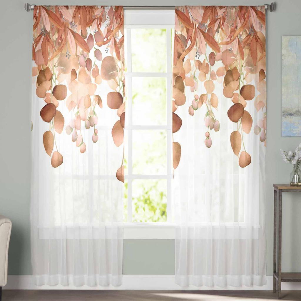 Aquarell Eukalyptus Blätter Tüll Fenster Vorhänge für Schlafzimmer Luxus Home Decor Vorhänge in Wohnzimmer Chiffon Panele