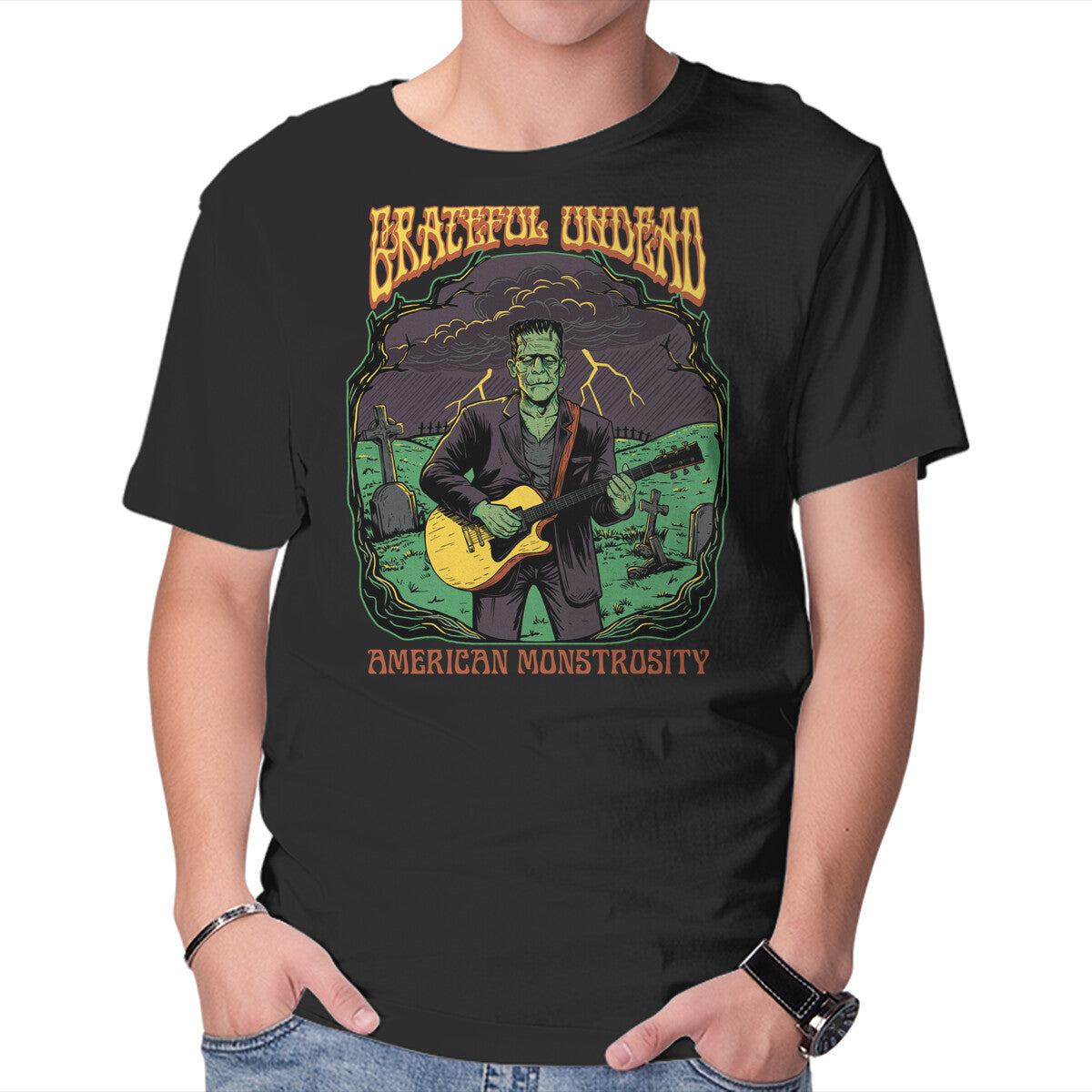 Unisex Crew Neck T-Shirt Grateful Undead Graphic Short Sleeve Casual Tee L