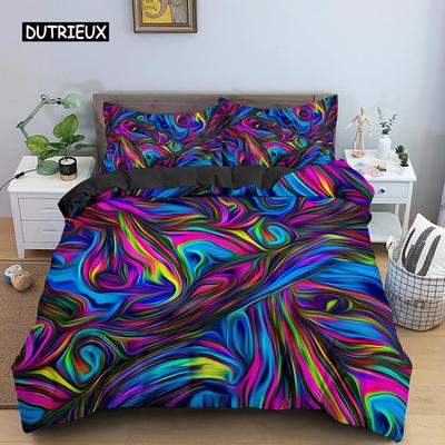 Geometrisches 3D-bedrucktes Bettwäscheset, weich, für Einzelbett, Kingsize, Queensize, Doppelbett, psychedelischer 3D-abstrakter Bettbezug, 2/3-teilig, Polyester-Bettbezüge