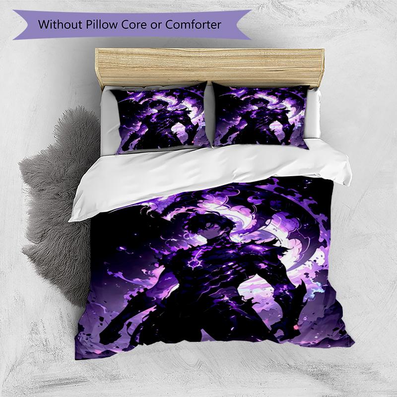 3pcs Solo Leveling Sung Jin-woo pattern bedding set duvet cover set includes duvet cover &pillowcases, perfect all season bedroom decoration & gift