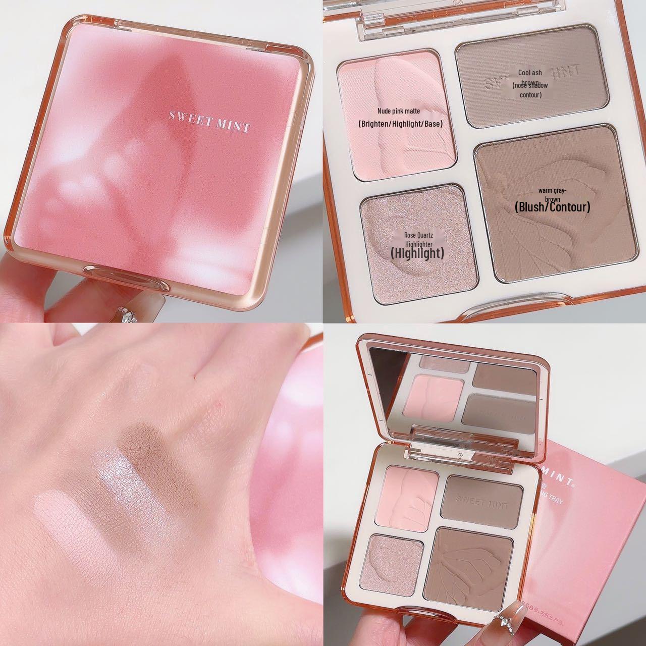 

SweetMint 4-in-1 Contour & Highlight Palette: Multifunctional Four-Color Kit to Define & Brighten.
