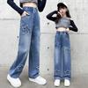2-12 Anni Primavera Autunno Bambine Jeans Decorazione Stella Pentagramma Pantaloni Lunghi in Denim per Bambini Abbigliamento da Esterno per Bambini Pantaloni Dritti