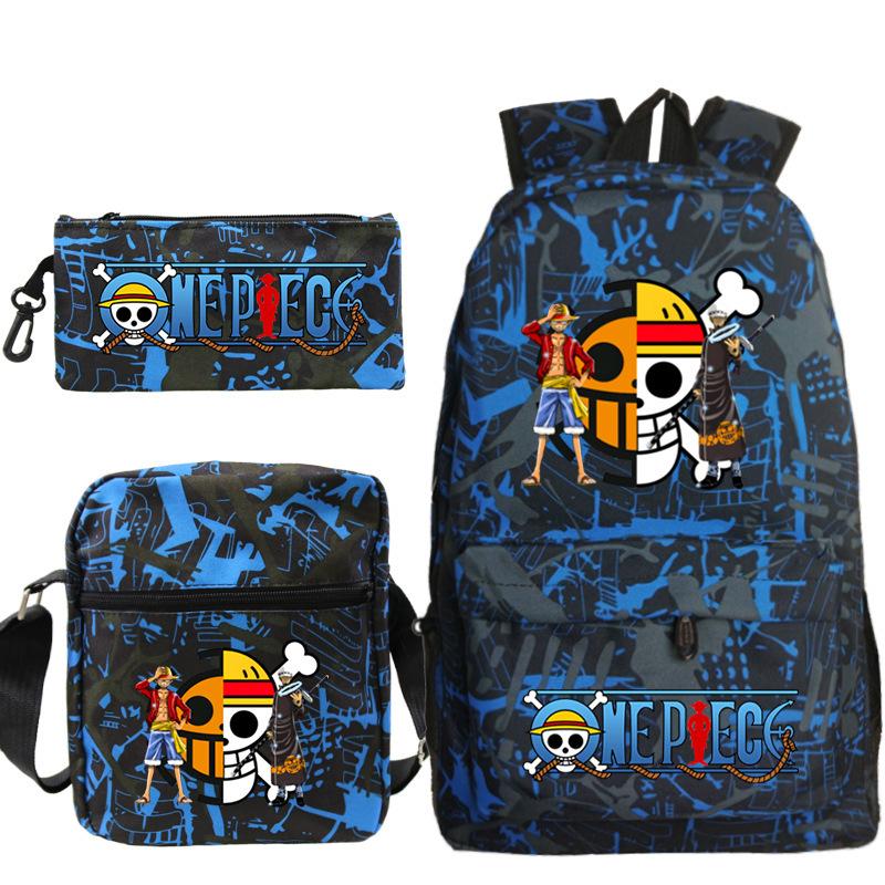ONE PIECE Luffy Peripheral Student School Bag Three-piece Youth Backpack Shoulder Bag Pencil Case