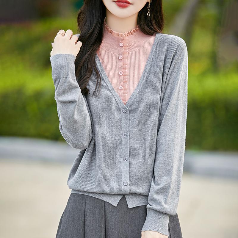 Dámský kašmírový svetr Qinghe kašmír 50% hedvábí 50% vlna podzimní a zimní kašmírový kardigan měkký a teplý