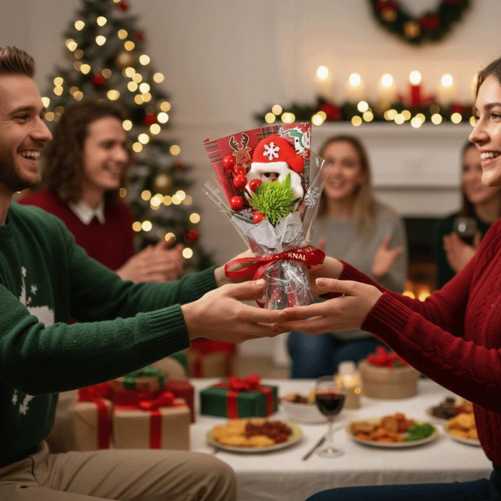 Miniatur Weihnachtsblumenstrauß Stechpalmenbeeren Immergrüne Kiefer Weihnachtsmannstrauß Kiefernadeln Künstlicher Blumenstrauß