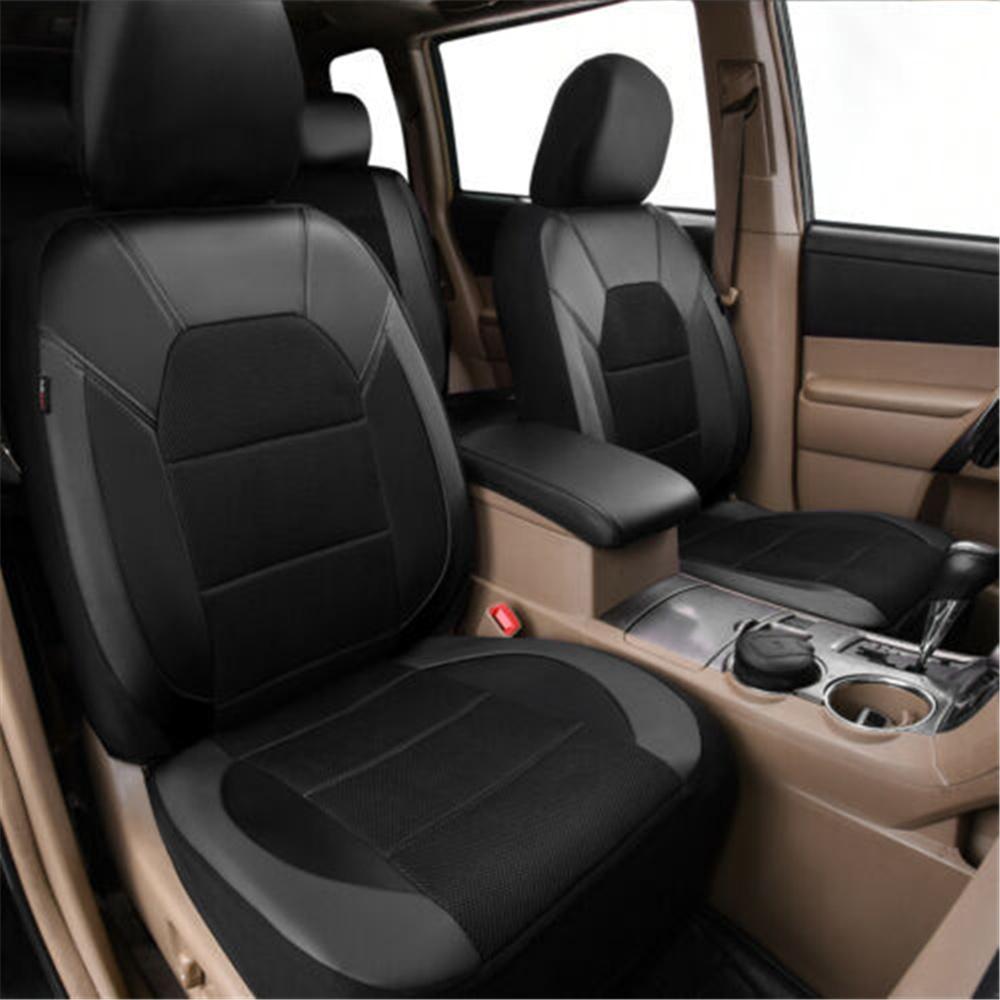 Black PU LeatherCar Seat Covers Protector Front+Rear Cushions Full Set Universal
