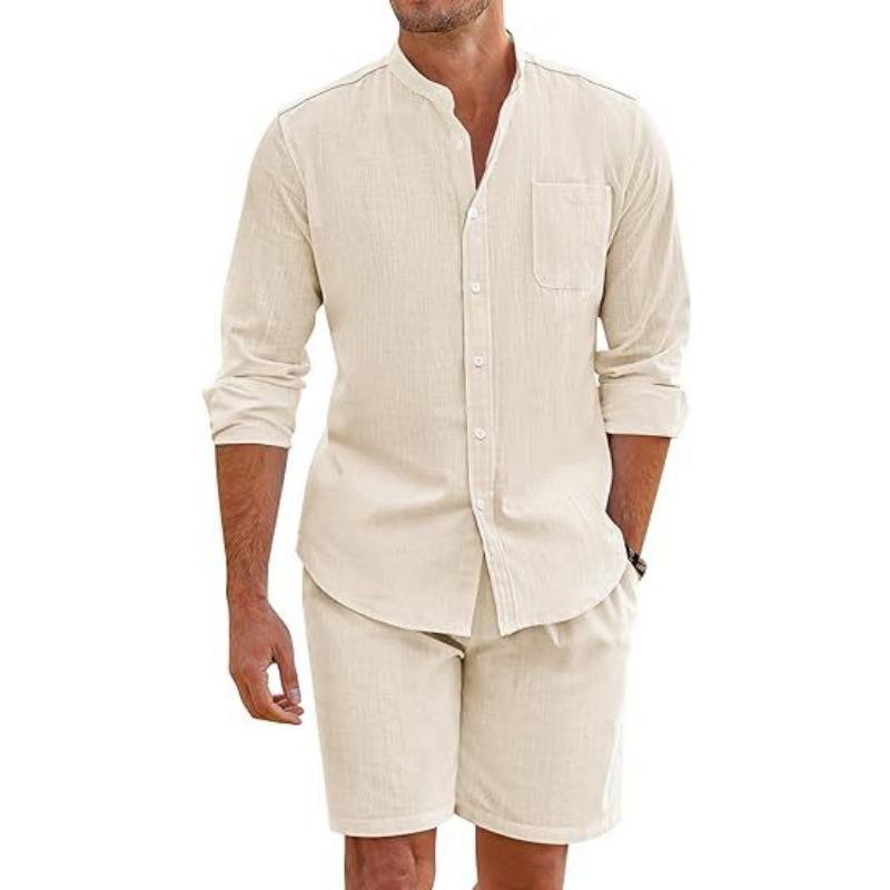 Men's Ruffled Short Sleeve Shirt Shorts Outfit