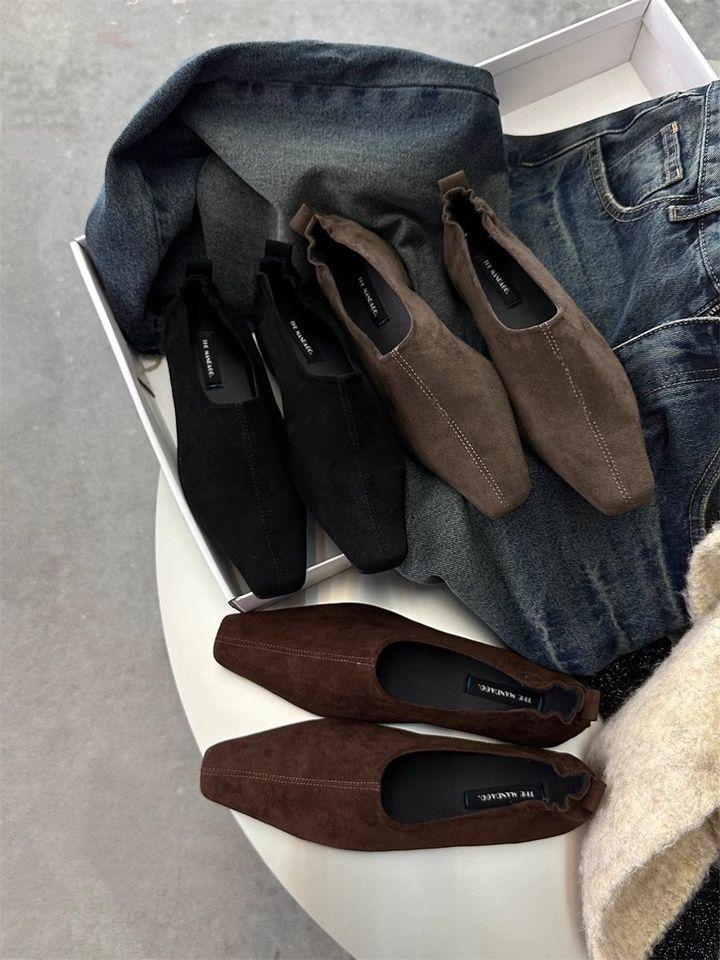 Retro Suede Square Head Low-heeled Single Shoes Women's Autumn and Winter 2025 New Soft Leather Versatile Commuter Grandma Women's Single Shoes