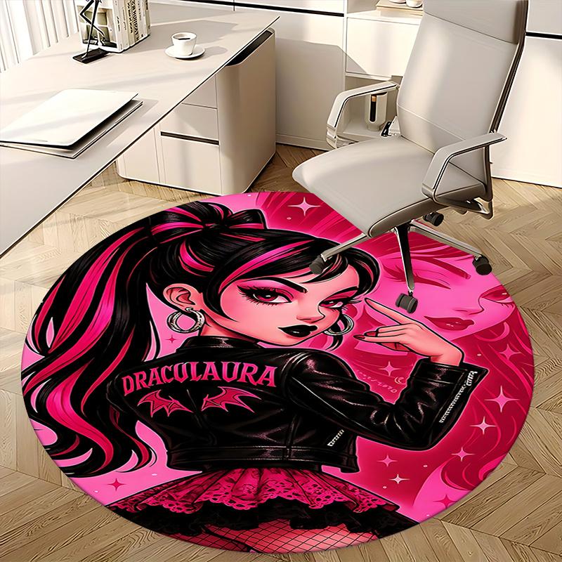 Draculaura Chair Mat Round Carpet - Gothic Home Decor, Sofa Rug, Office Mat, Gift for Her, Suitable for Bedroom, Living Room, and Various Rooms0462b
