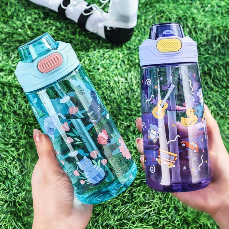 550ml Cartoon Kids Water Bottle Portable Safety Lock Cute Straw Cup Kids Leak-proof Drinking Jug For Outdoor Camping Travel