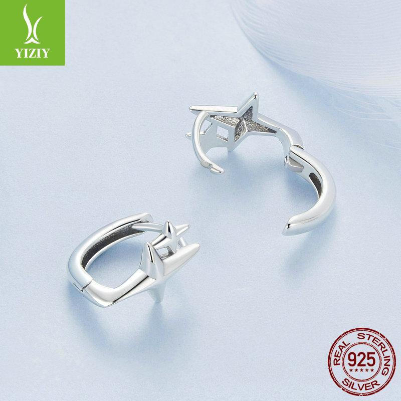 Simple Personalized Star Plain Silver Ear Buckle, Popular Star S925 Sterling Silver Earrings Earrings