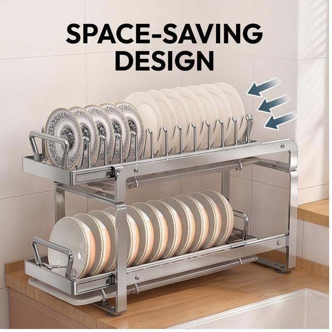 Premium Stainless Steel Pull Out Dish Rack Kitchen Cabinet Drawer Bowl Plate Drying Multi Size Storage Organizer