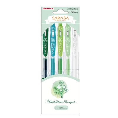 Zebra Sarasa Clip Gel Ballpoint Flower White 1 Count of Pen, 0.5mm, Bouquet, Clover, 5-Color Set, JJ15-WCL-5C, (Pack 1)