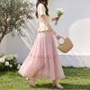 Qooth Polka Dot Print Ruffle Hem Full Flare A-Line Midi Skirt Fashion Versatile Half Skirt for Women QT2915