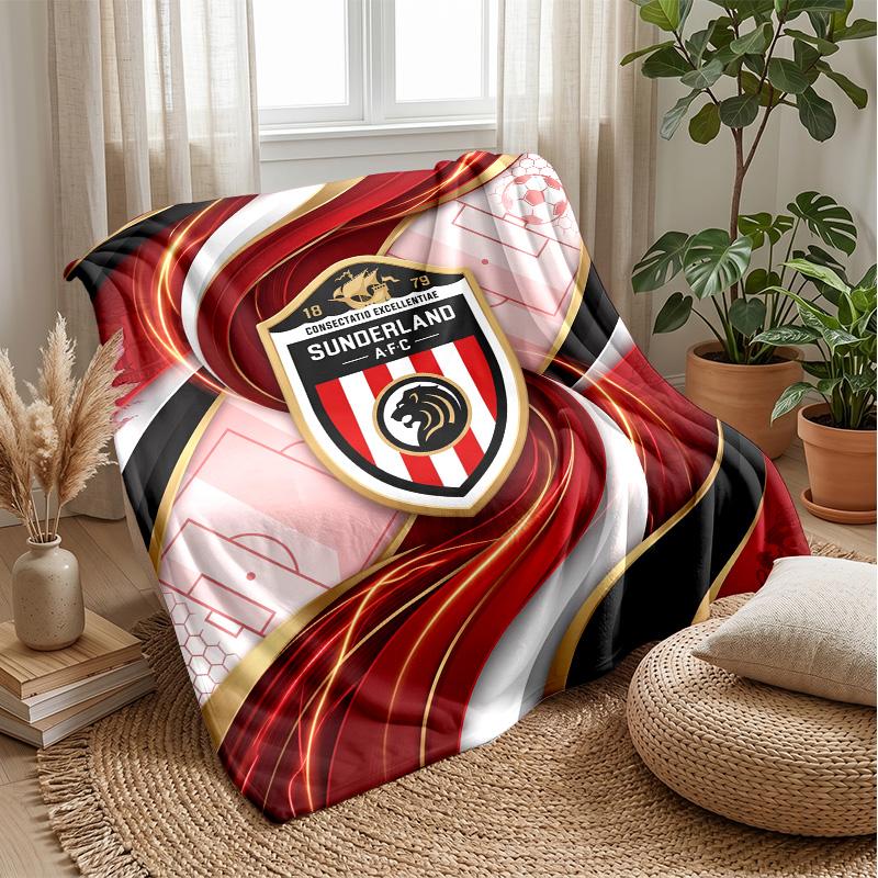 Sunderland Football Print Flannel Blanket, Soft Warm Lightweight Throw Blanket for Sofa Bed Camping