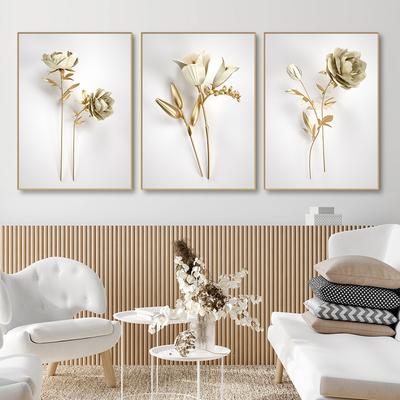 Moderne 3D visuelle Wand Kunst Leinwand Malerei Nordic Goldene Blume Poster Und Drucke Bilder für Wohnzimmer Korridor Wohnkultur