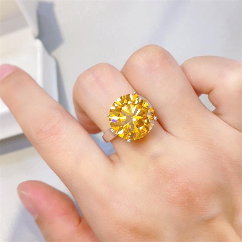 Exquisite 10 Carat Yellow Moissanite Women s Silver-Plated Gold Ring - Large European & American Style Size 14