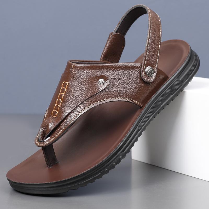 2025 Summer Anti-slip Beach Shoes for Men Casual New Designer Leather Sandals Male Solid Color Flip Flops Man