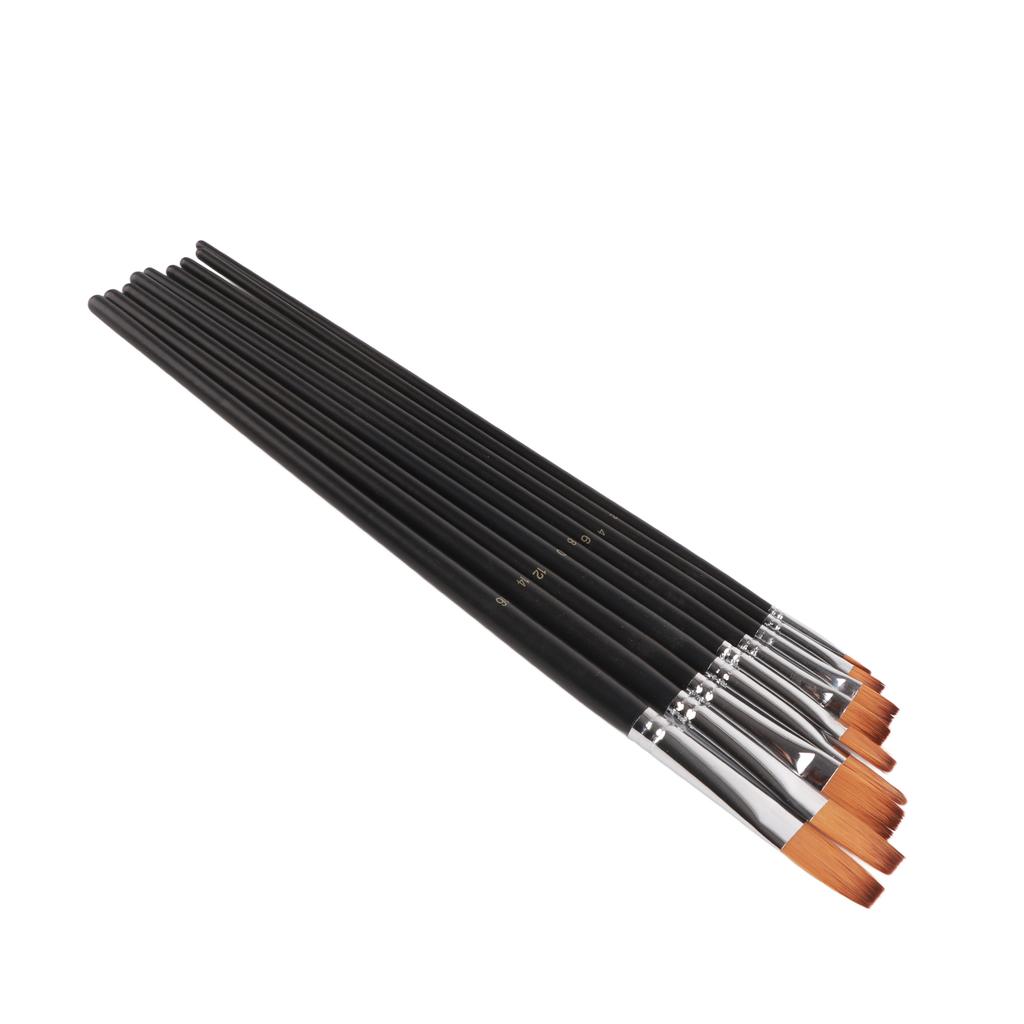 9 PCS Artist Professional Nylon Narrow Flat Tipped Long Handle Paint Brushes Set