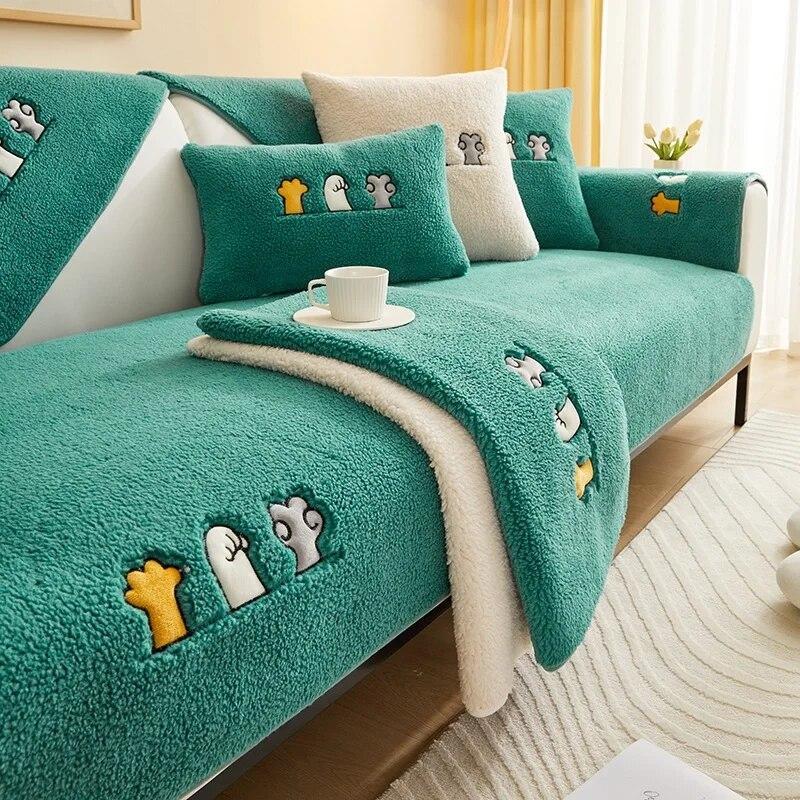 

Осенний чехол для дивана из овечьей шерсти, толстое плюшевое полотенце на спине, Нескользящий чехол для дивана для гостиной, L-образные подлокотники для дивана, пыленепроницаемый теплый чехол 70X70 CM 1PCS