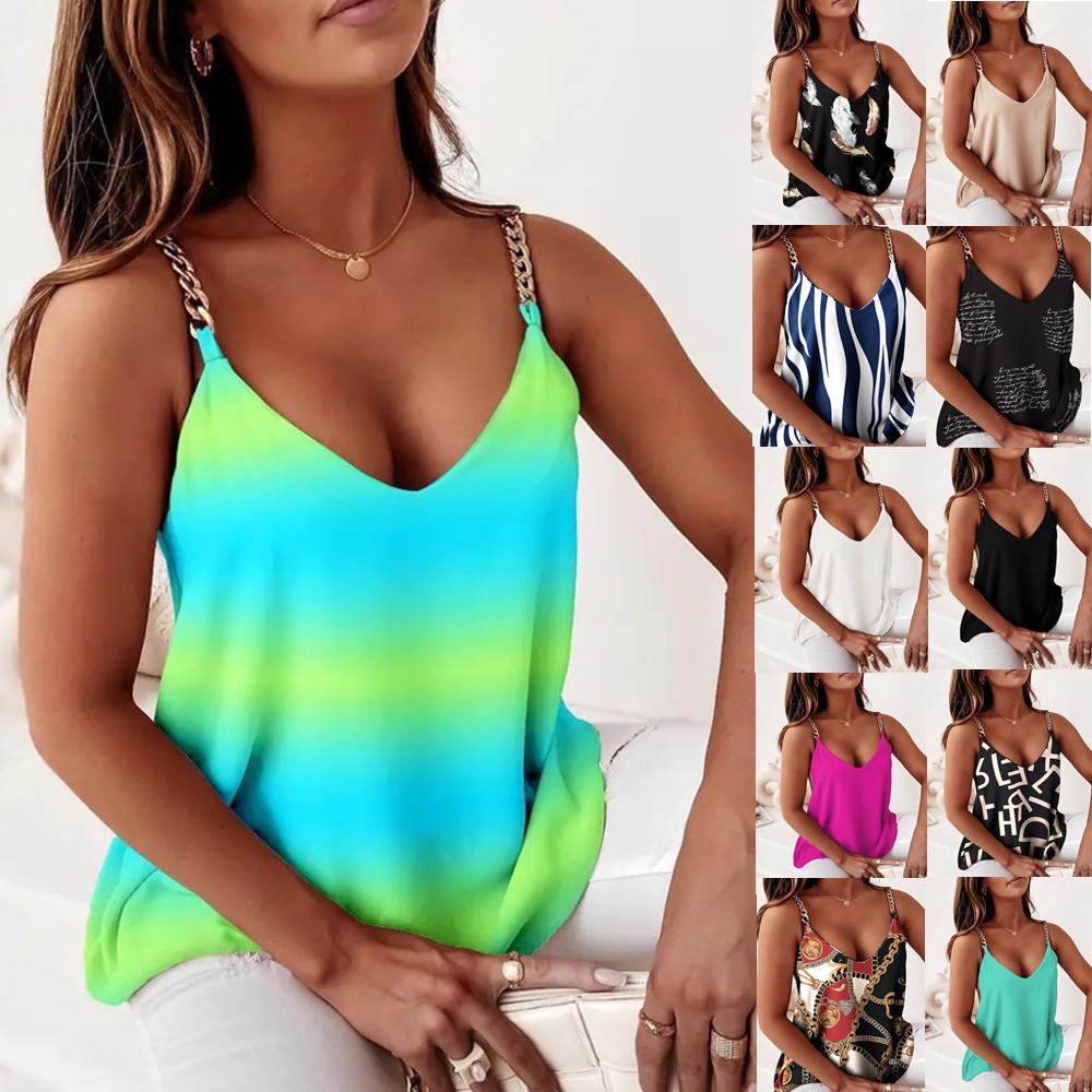 

Women s Summer Sleeveless Chain-Print Vest Top S