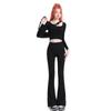 Women's Black High-Waist Flared Plush Pants - Autumn/Winter 2025 Collection