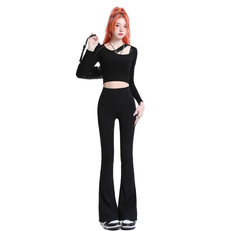 Women's Black High-Waist Flared Plush Pants - Autumn/Winter 2025 Collection
