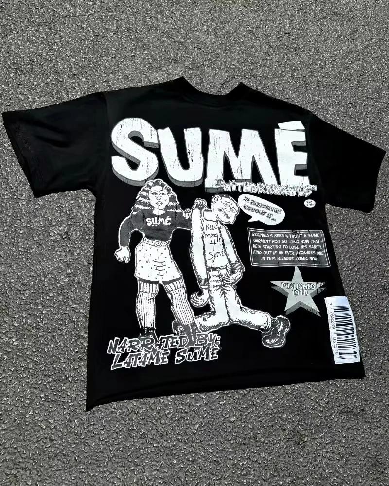 

High Street Retro Fashion Anime Letter Print T-shirt for Men Y2k Goth Harajuku Hip Hop Fashion Couple Casual Oversized Shirt S